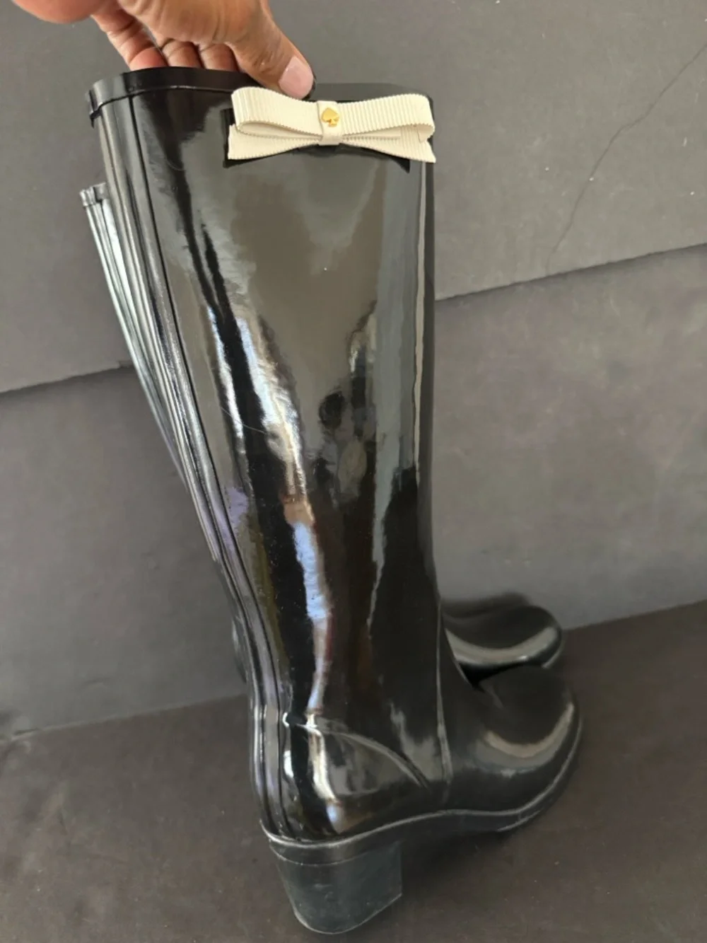 Kate Spade Romi Black Rubber Heeled Rain Boots